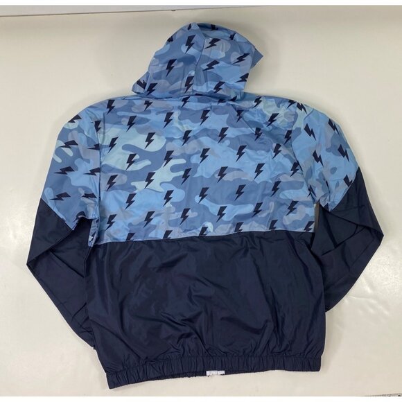 Bocini Boys Blue Black Camouflage Lightning Bolt Hooded Windbreaker Size Large - Picture 2 of 3